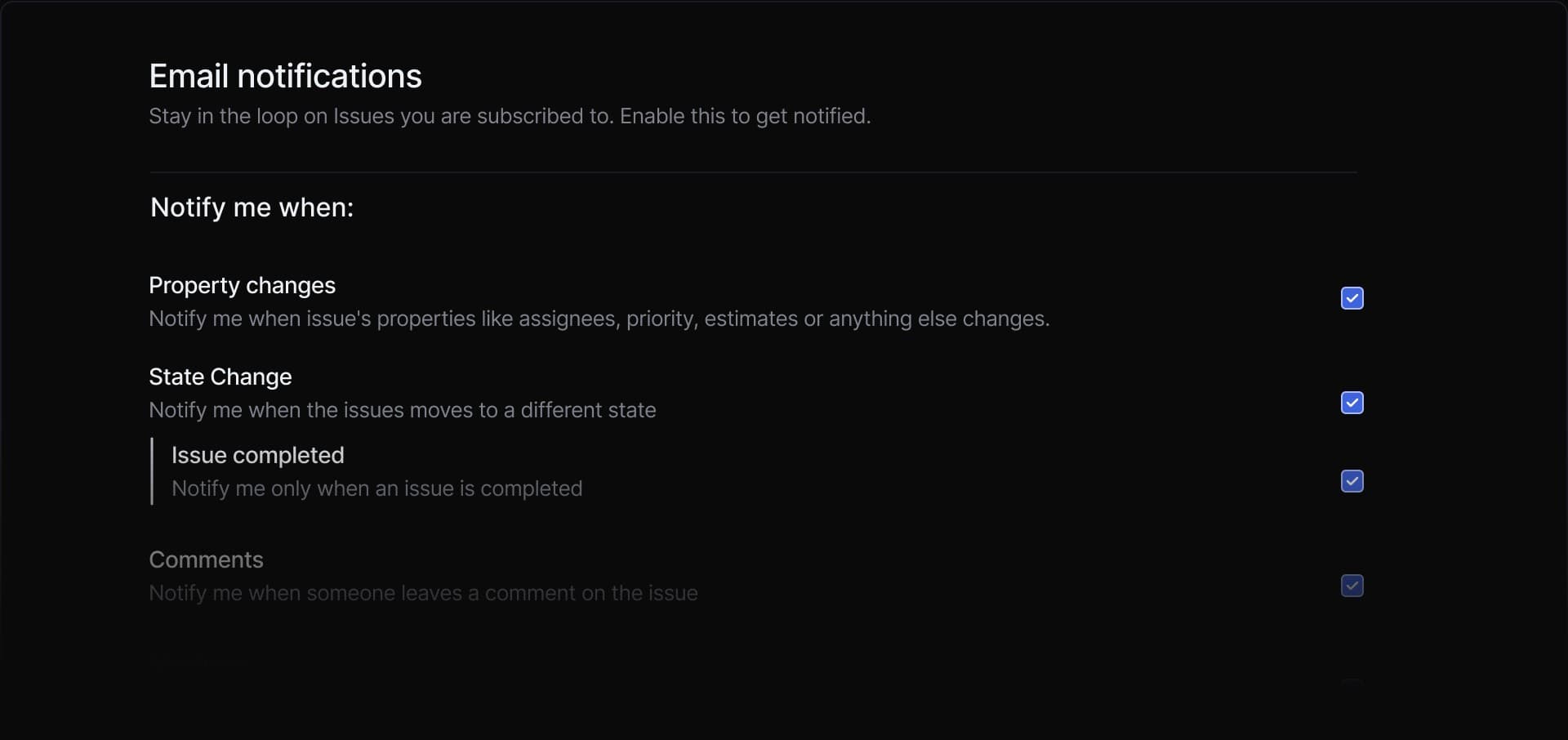 Plane granular email notification settings